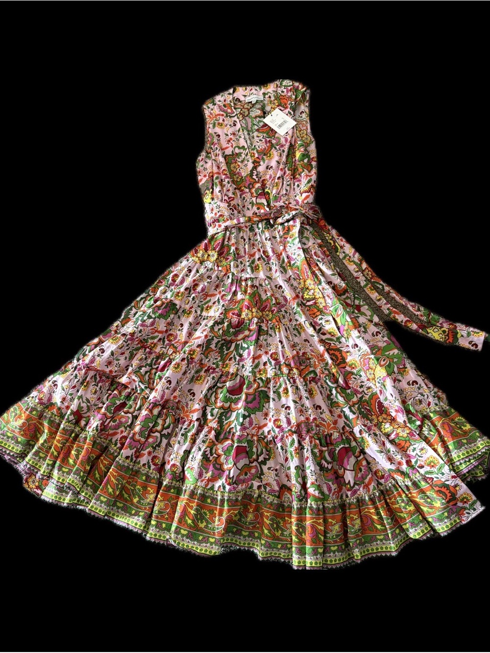 Gibson Latimer Pink Floral Tiered Maxi Wrap Dress